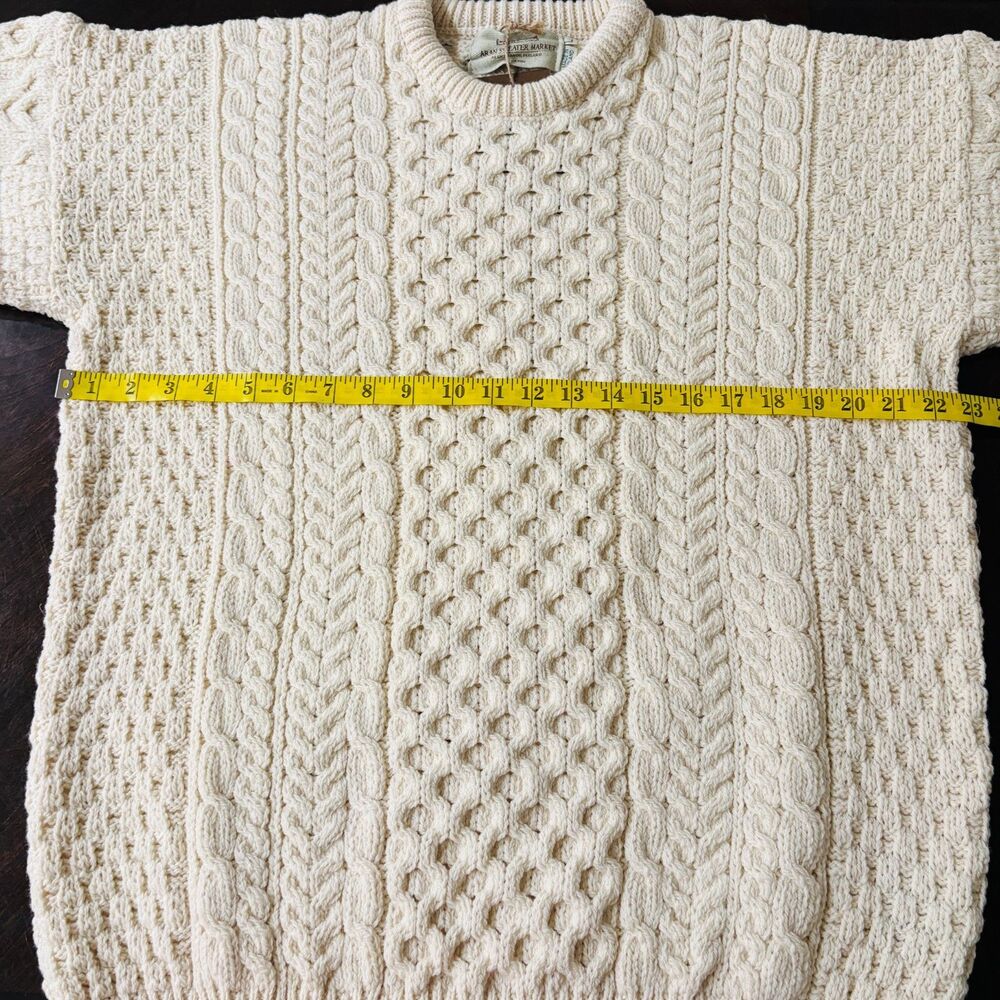 Aran Sweater Market NWT Merino Wool Fisherman Sweater Cable Knit Mens Sz L Ivory - Picture 8 of 10